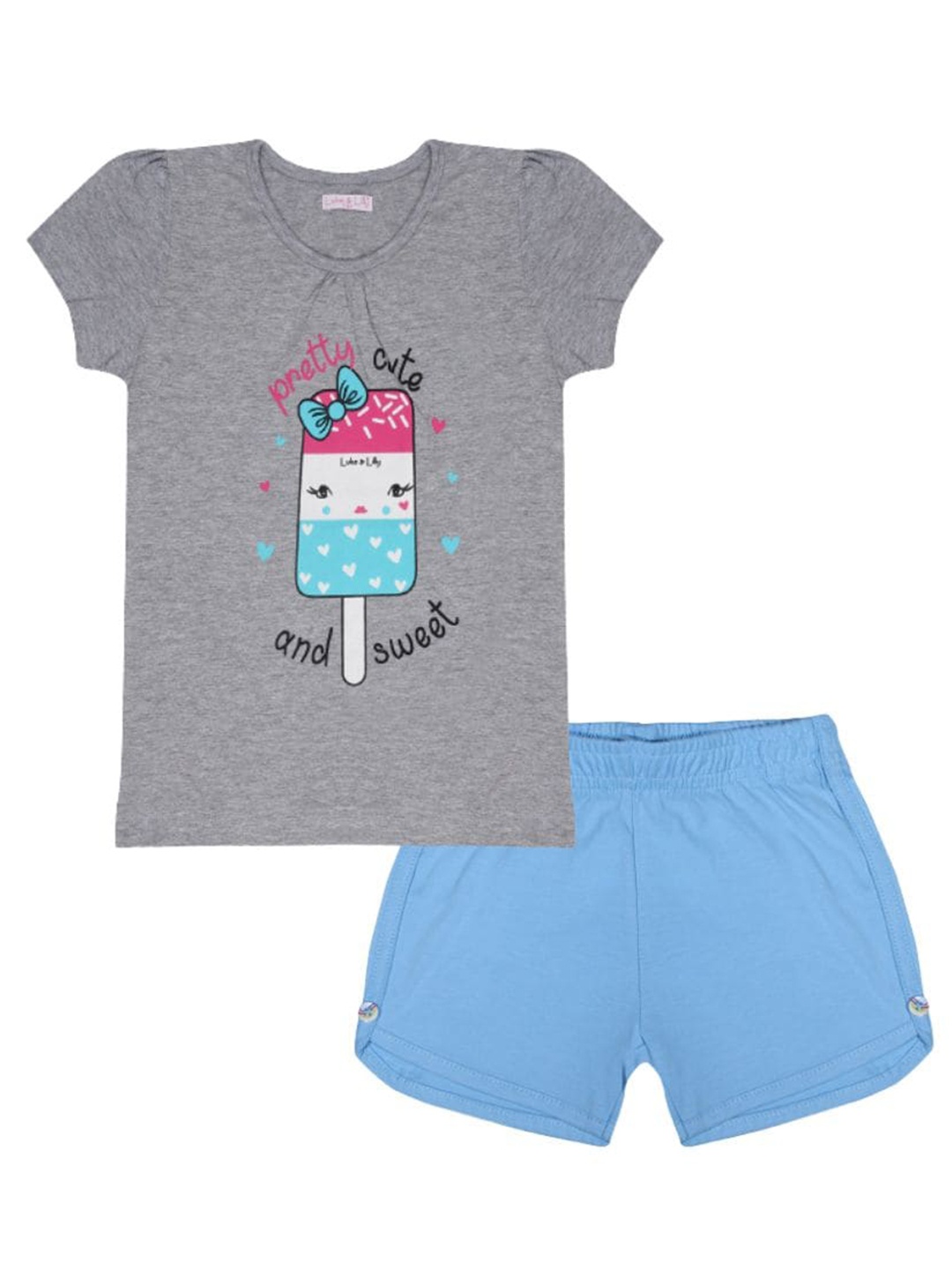 

Luke & Lilly Girls Graphic Printed Pure Cotton T-shirt with Shorts, Grey