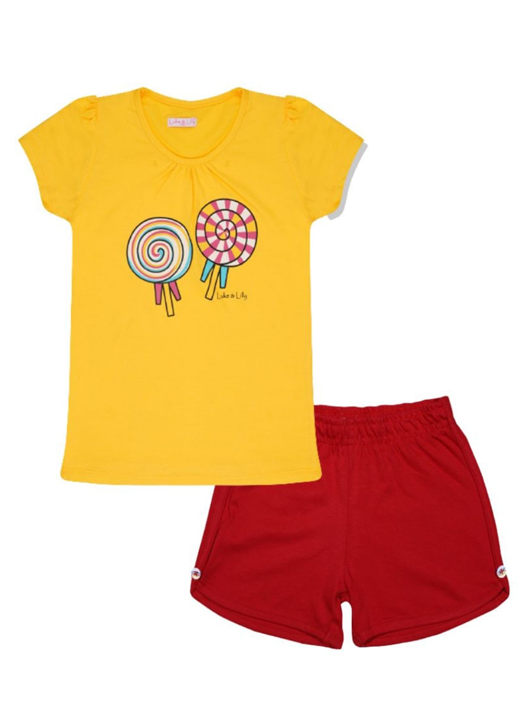 

Luke & Lilly Girls Graphic Printed Pure Cotton T-shirt with Shorts, Yellow