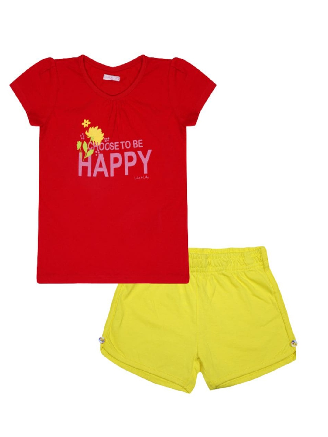 

Luke & Lilly Girls Typography Printed Pure Cotton T-shirt with Shorts, Red
