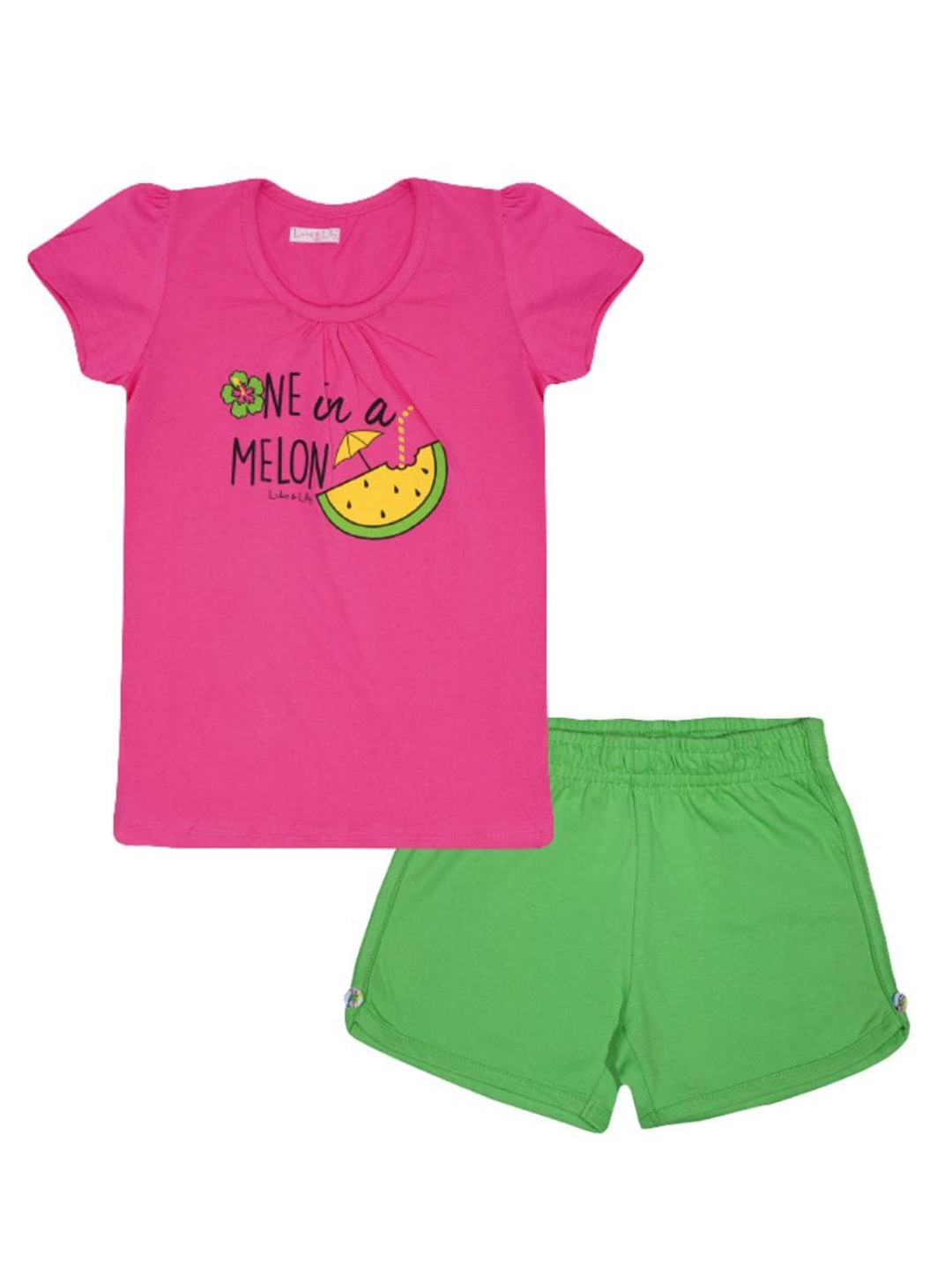 

Luke & Lilly Girls Typography Printed Pure Cotton T-shirt with Shorts, Pink