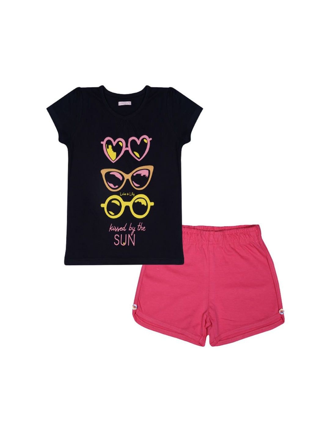 

Luke & Lilly Girls Graphic Printed Pure Cotton T-shirt with Shorts, Black