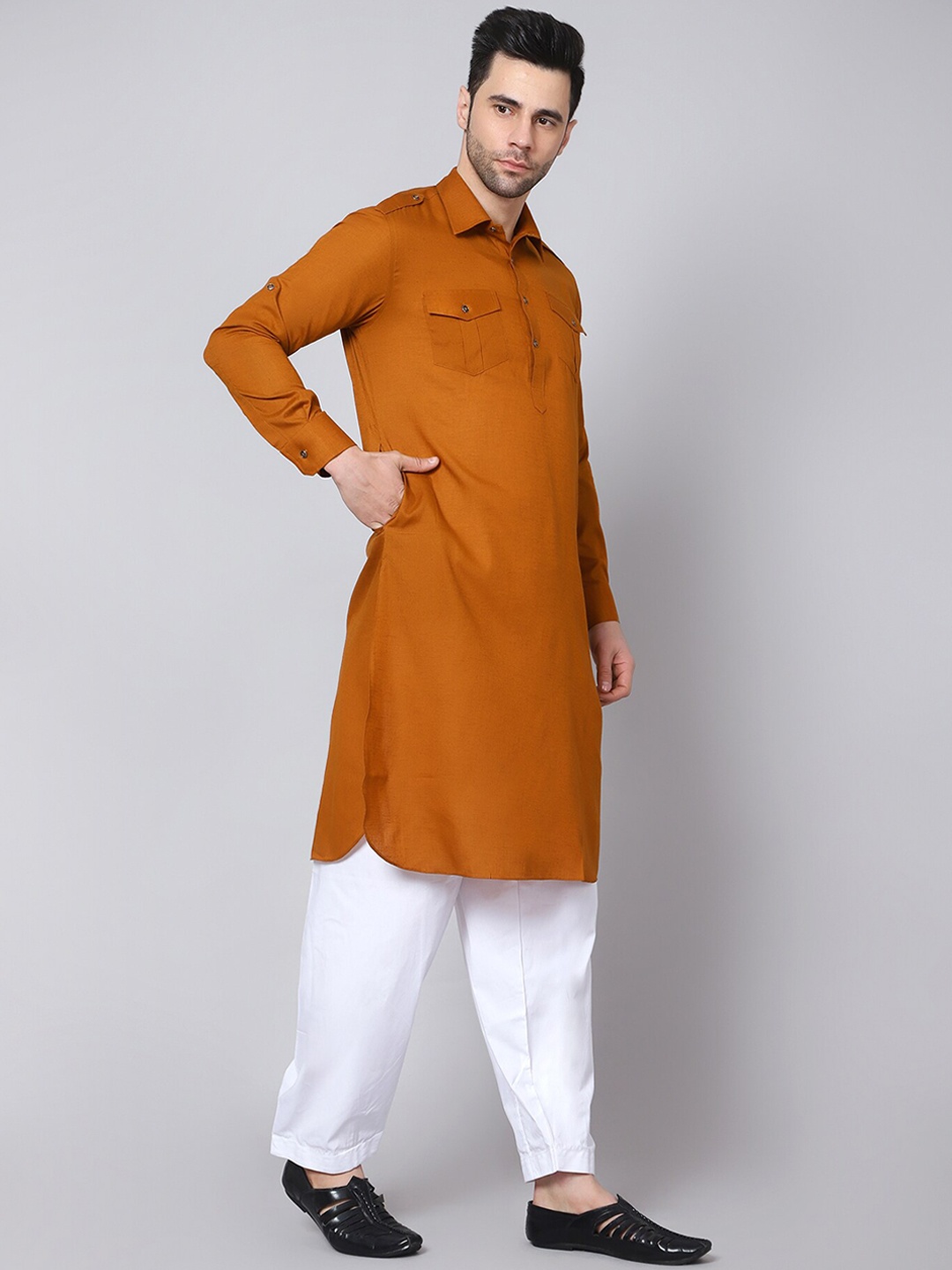 

HERE&NOW Men Pathani Pathani Kurta with Salwar, Rust