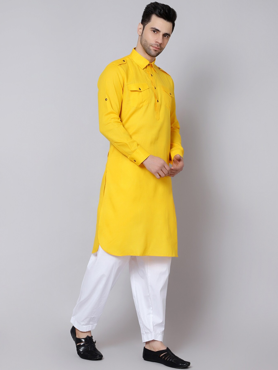 

HERE&NOW Shirt Collar Pathani Kurta with Salwar, Mustard