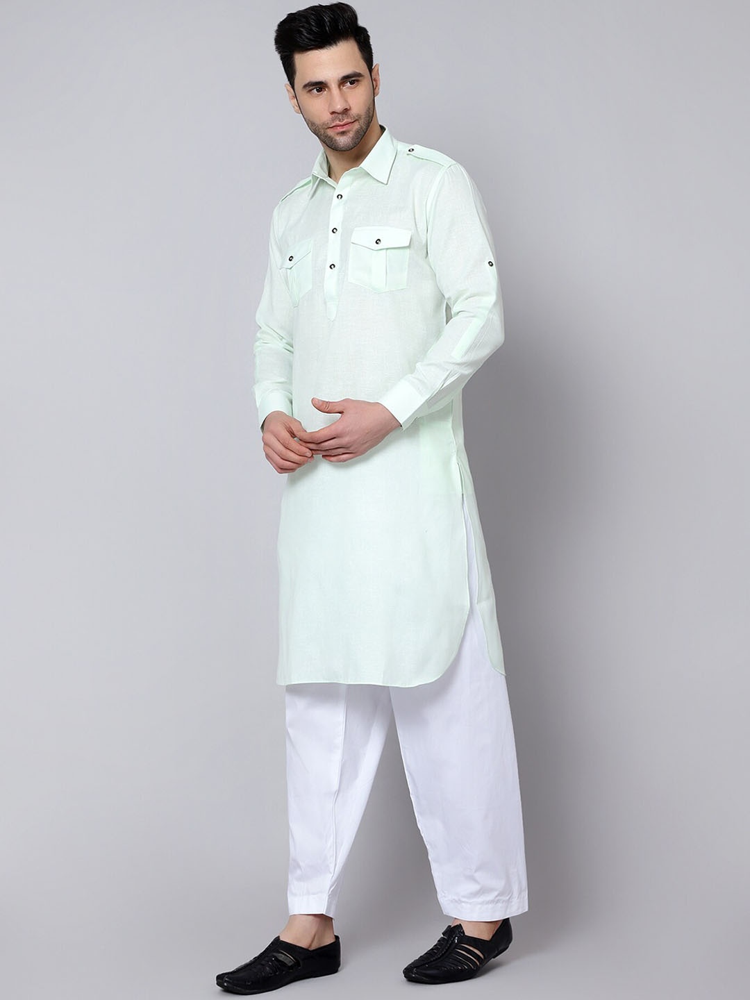 

HERE&NOW Shirt Collar Pathani Kurta with Salwar, Green