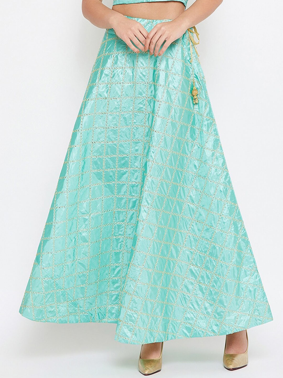 

TULIP 21 Embellished Flared Thread Work Maxi Skirt, Sea green