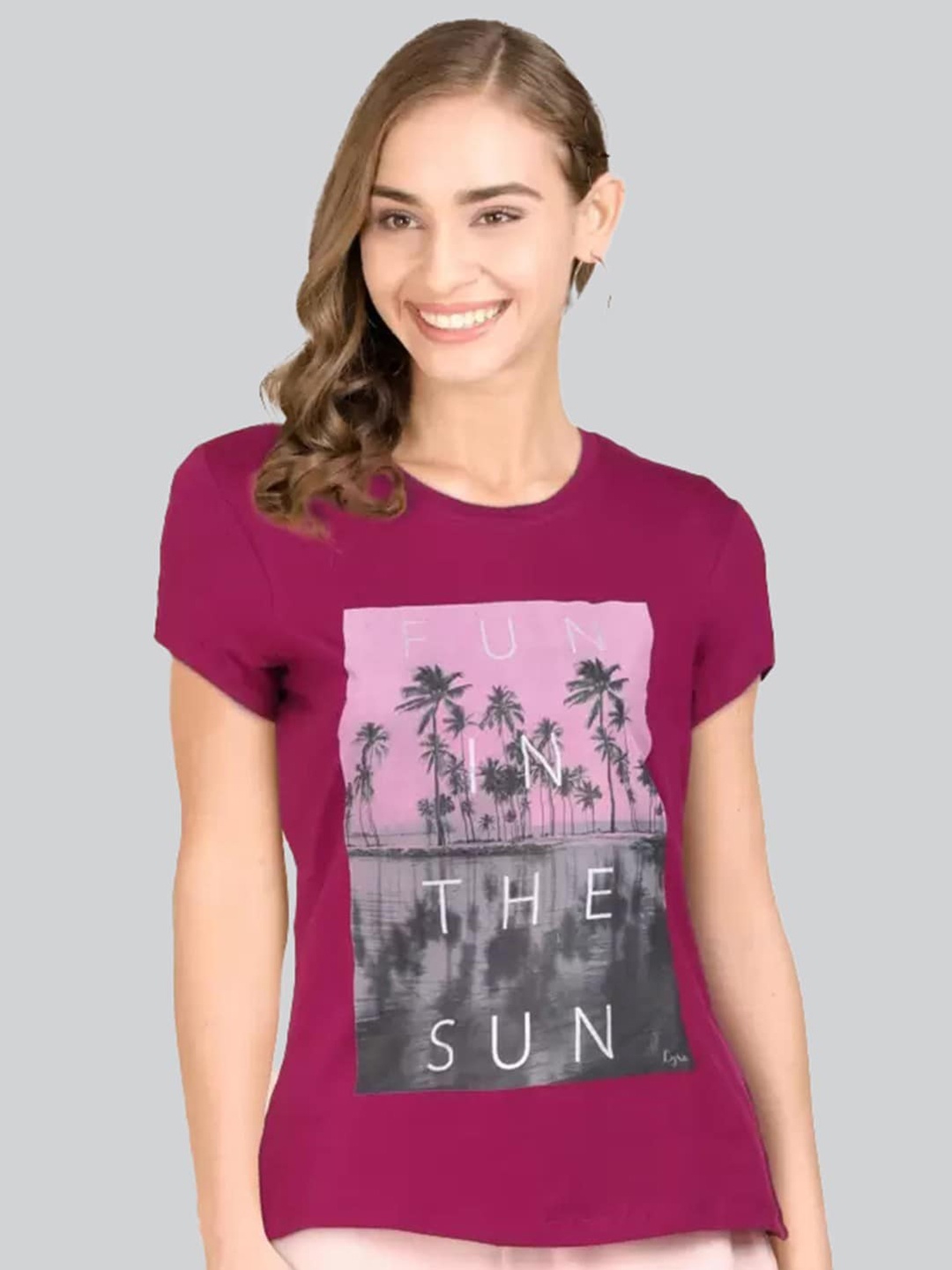 

LYRA Graphic Printed Cotton T-shirt, Magenta