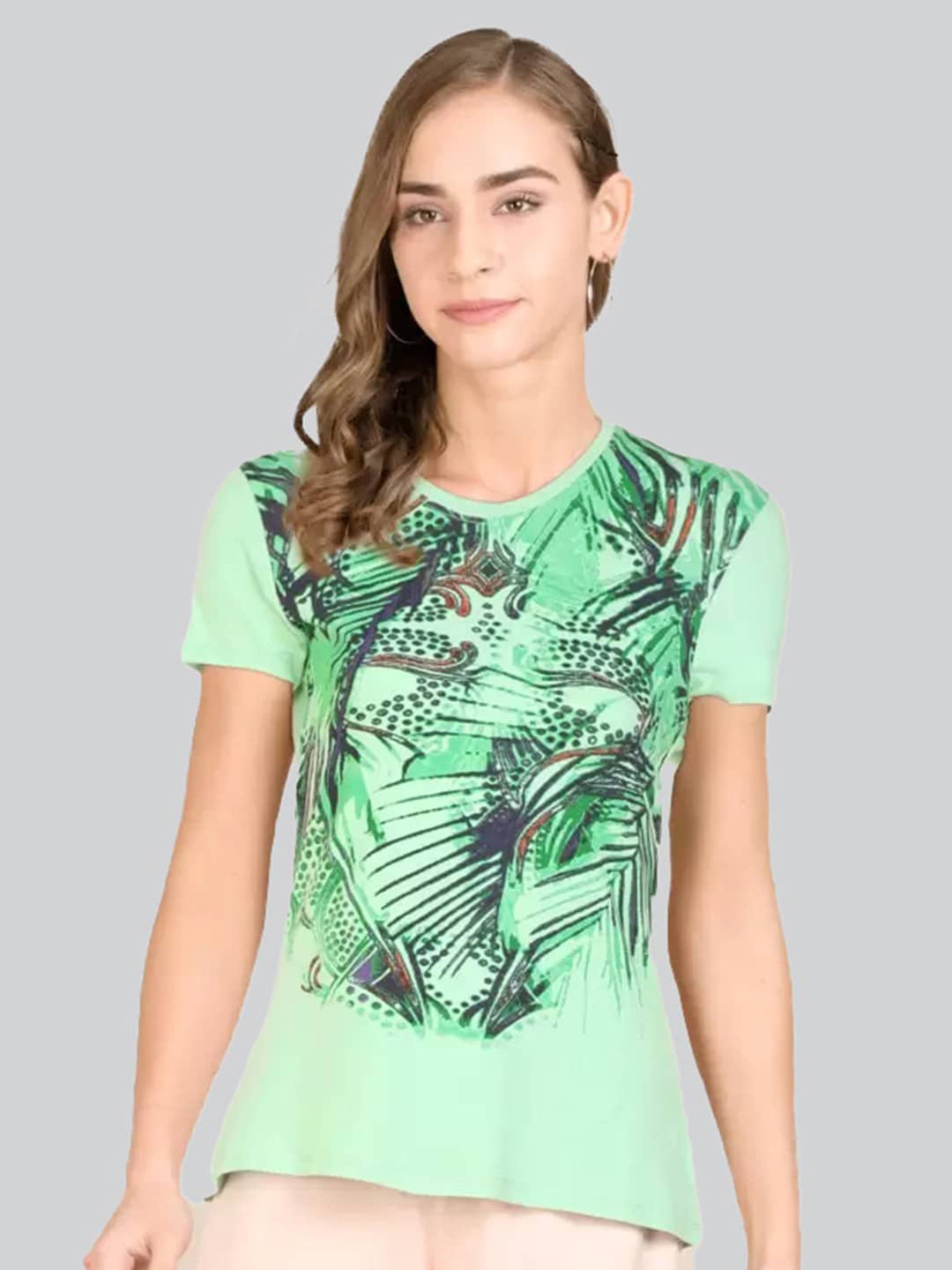 

LYRA Tropical Printed Cotton T-shirt, Green