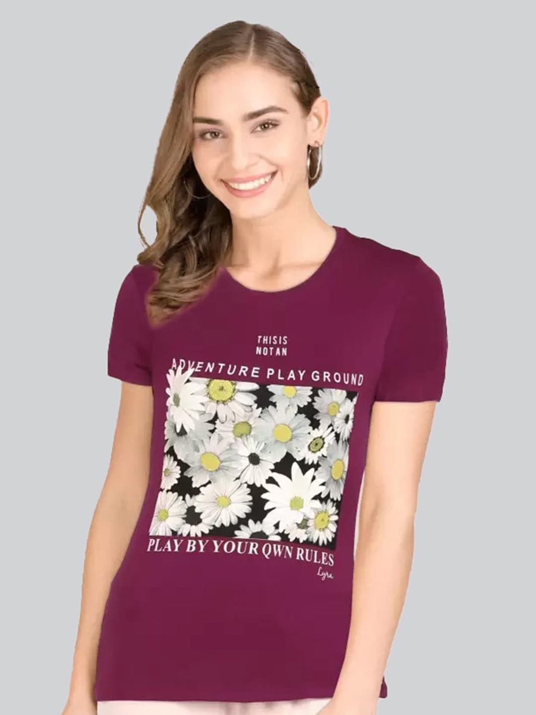 

LYRA Floral Printed Cotton T-shirt, Purple