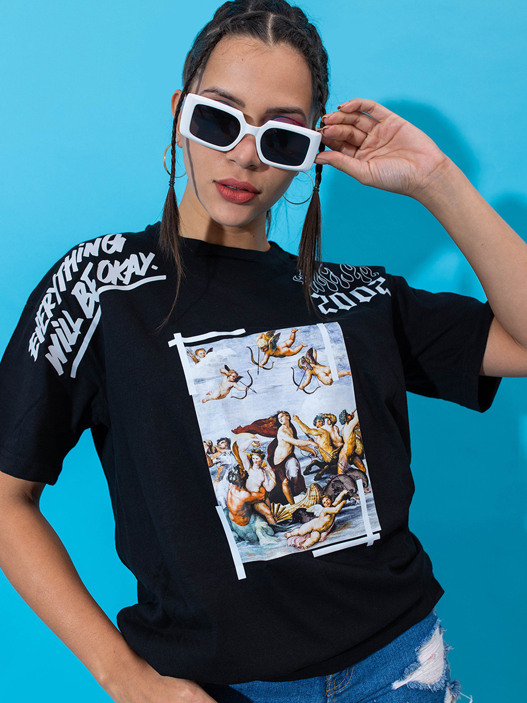 

Stylecast X Hersheinbox Women Printed Boxy Pure Cotton T-shirt, Black