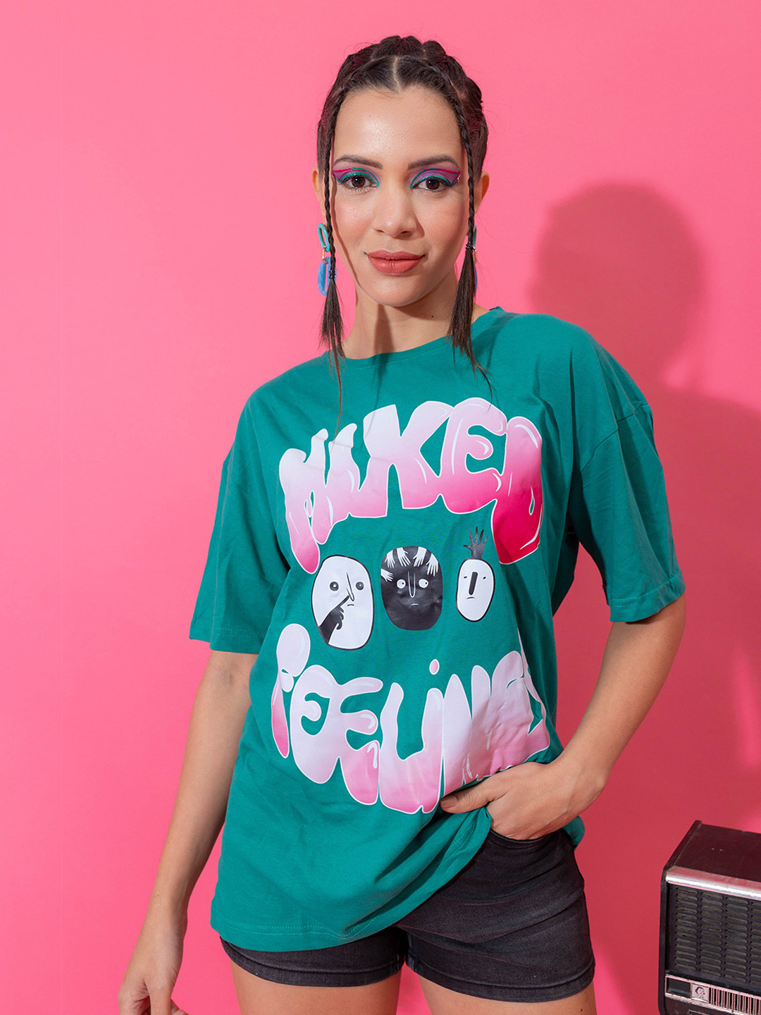 

Stylecast X Hersheinbox Women Typography Printed Pure Cotton T-shirt, Green
