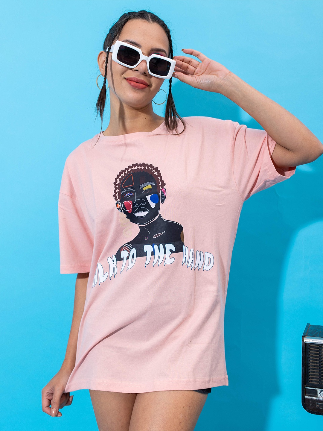 

Stylecast X Hersheinbox Women Printed Cotton Boxy T-shirt, Peach