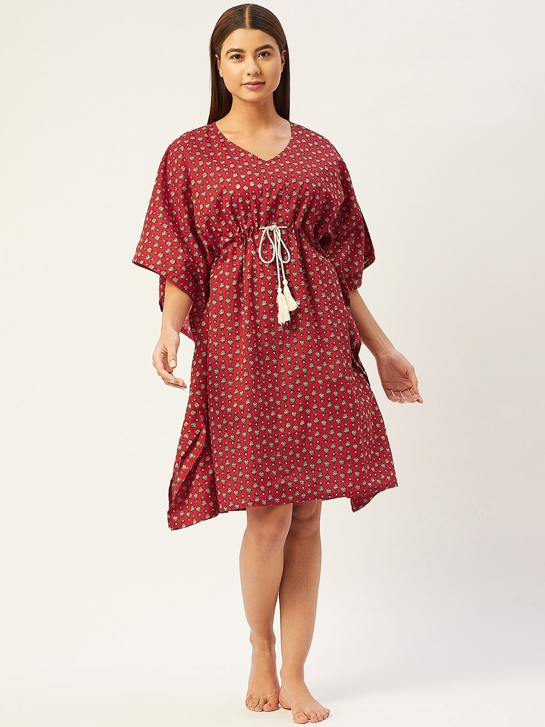 

Ikk Kudi by Seerat Ethnic Motifs Printed Cotton Midi kaftan Dress, Red