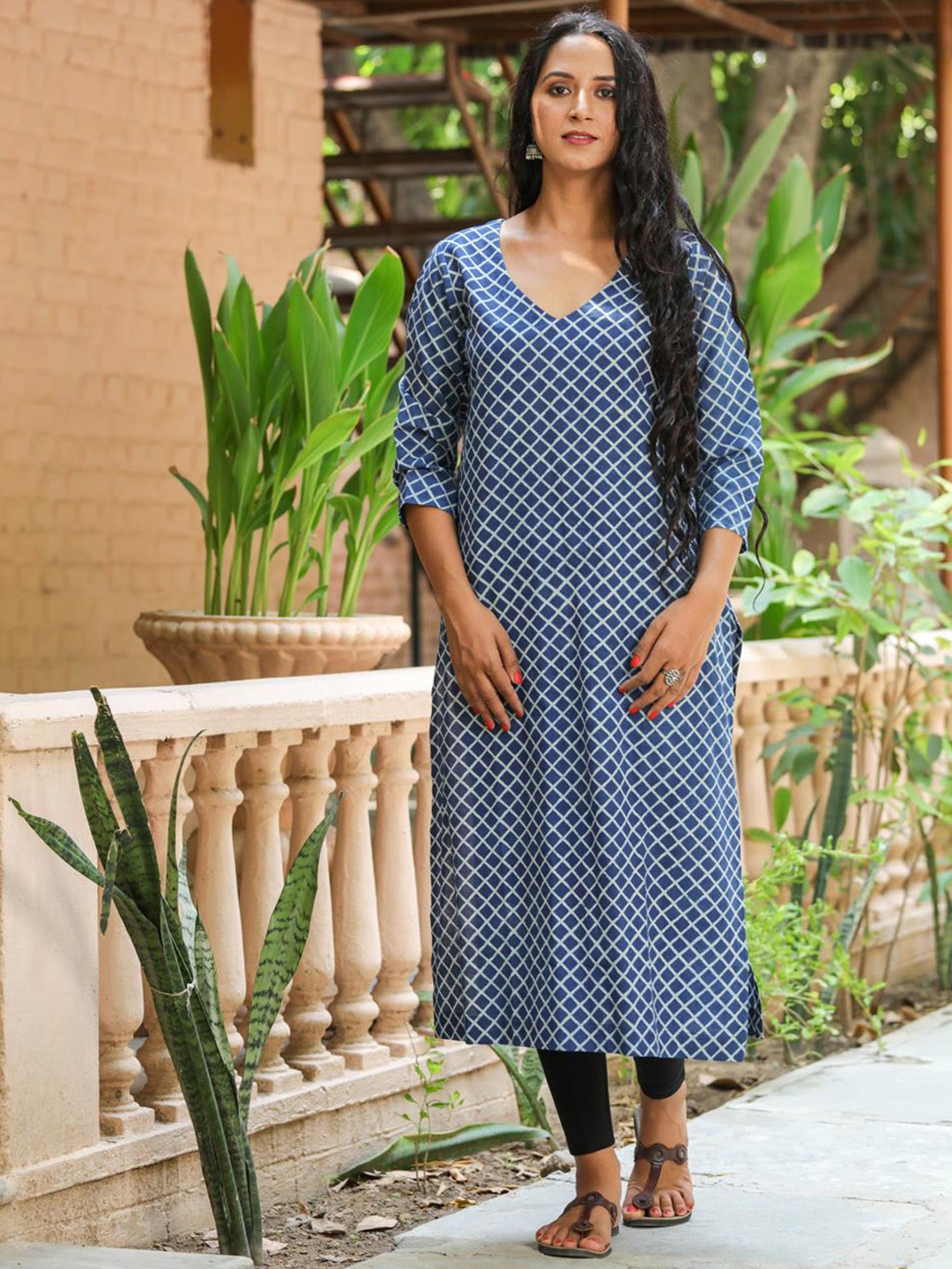 

Baisacrafts Checked Pure Cotton Kurta, Blue