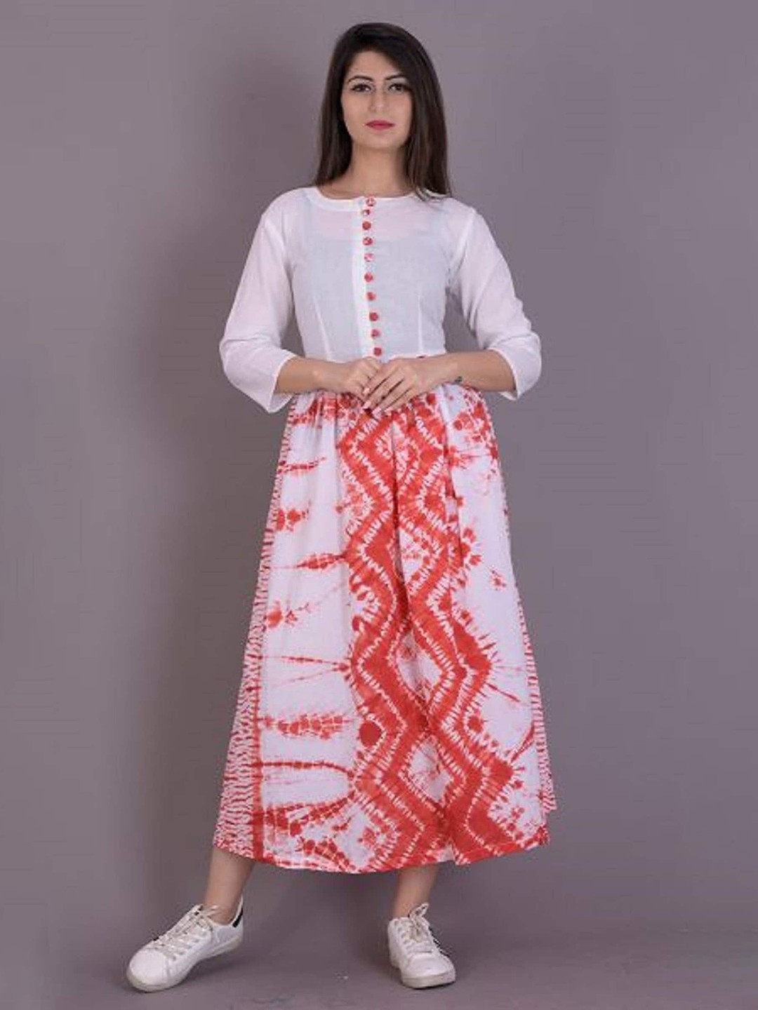 

Rangpur Round Neck Tie & Dye Cut-Out Cotton Maxi Dress, Orange