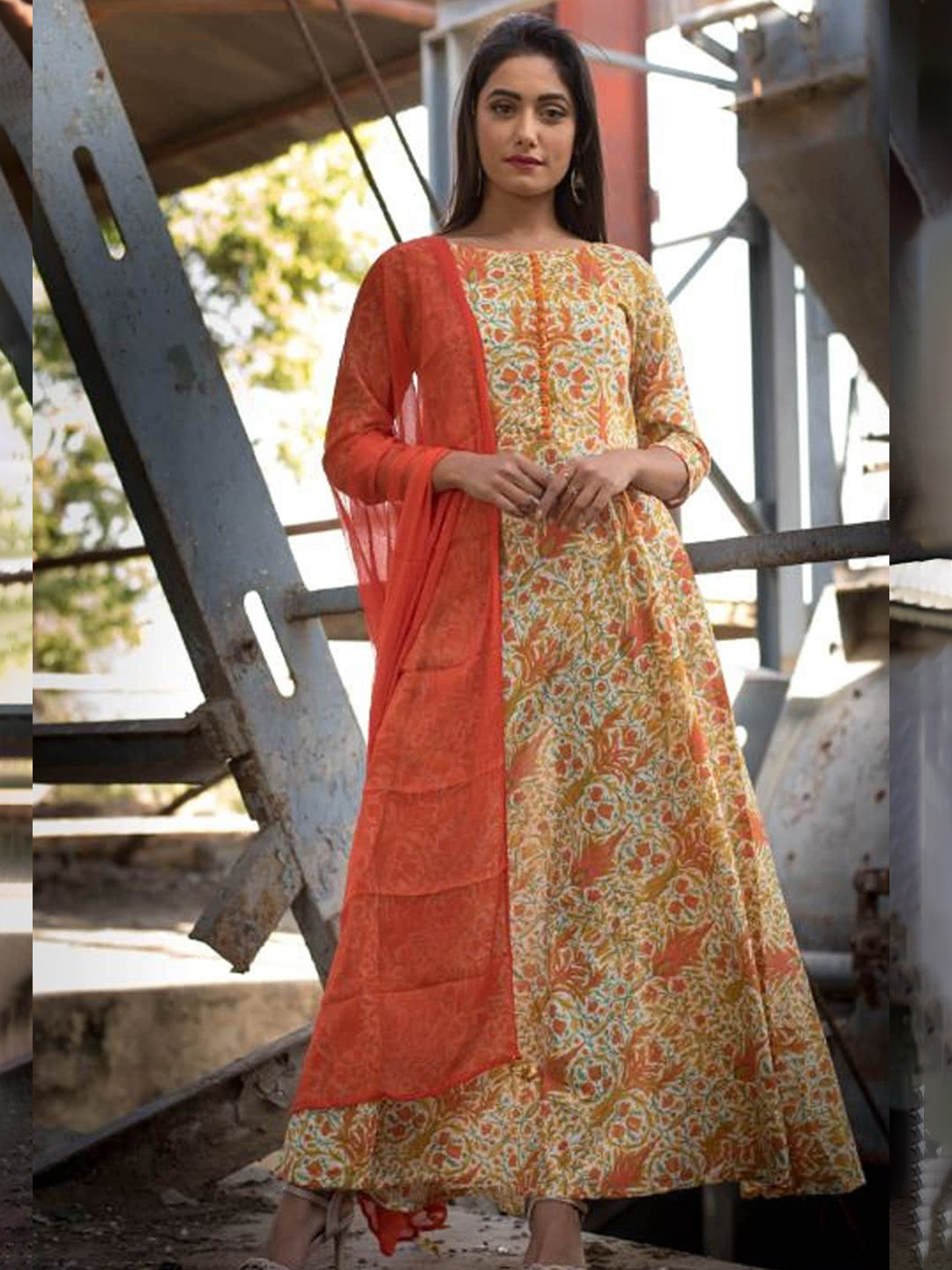 

Rangpur Printed Maxi Cotton Dress, Orange
