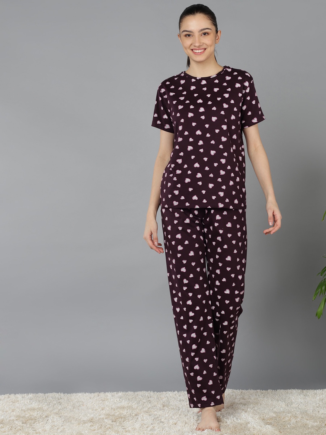 

Rock Paper Scissors Women Conversational Printed Pure Cotton Night Suit, Brown