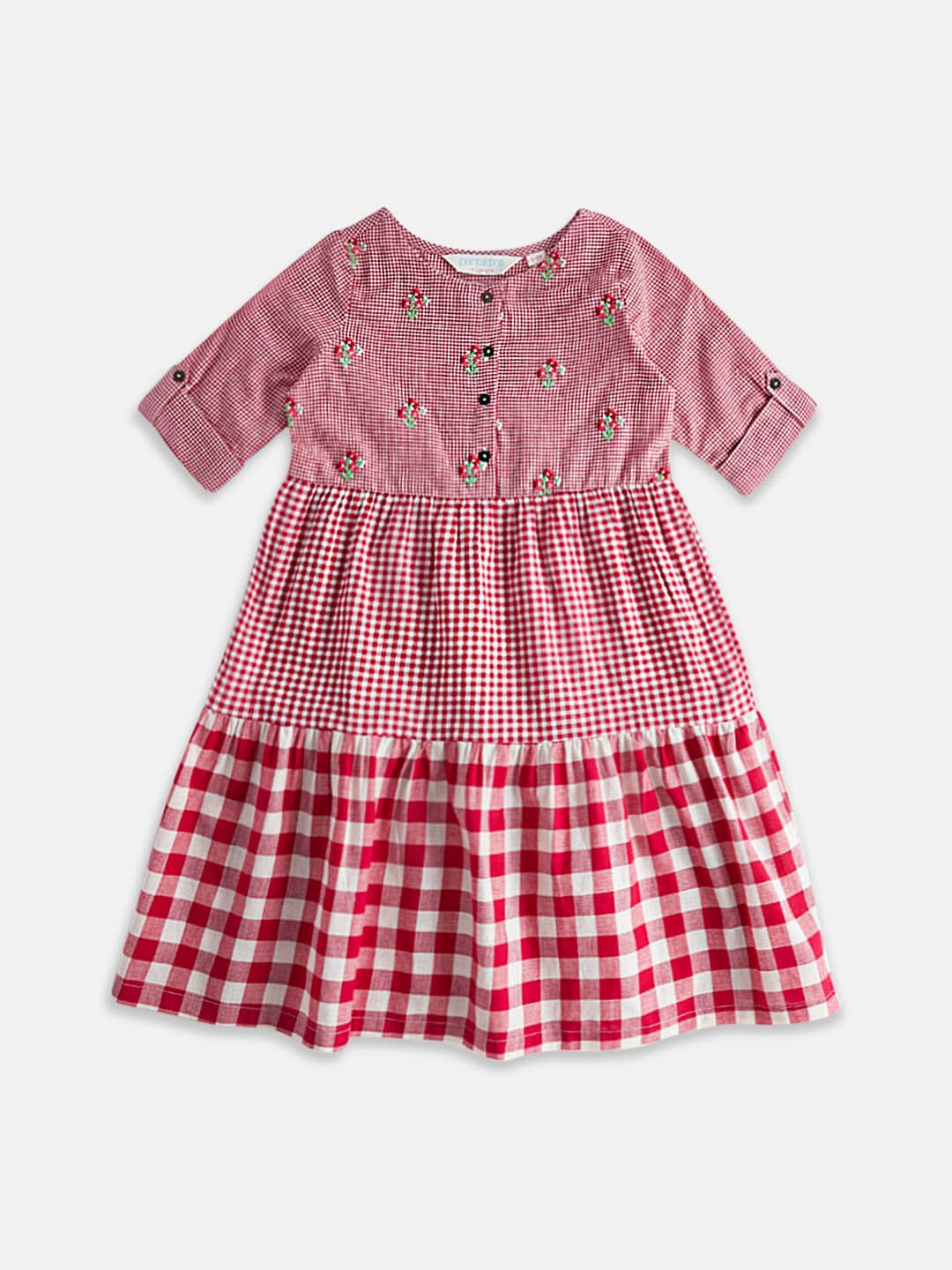 

AKKRITI BY PANTALOONS Checked A-Line Dress, Red