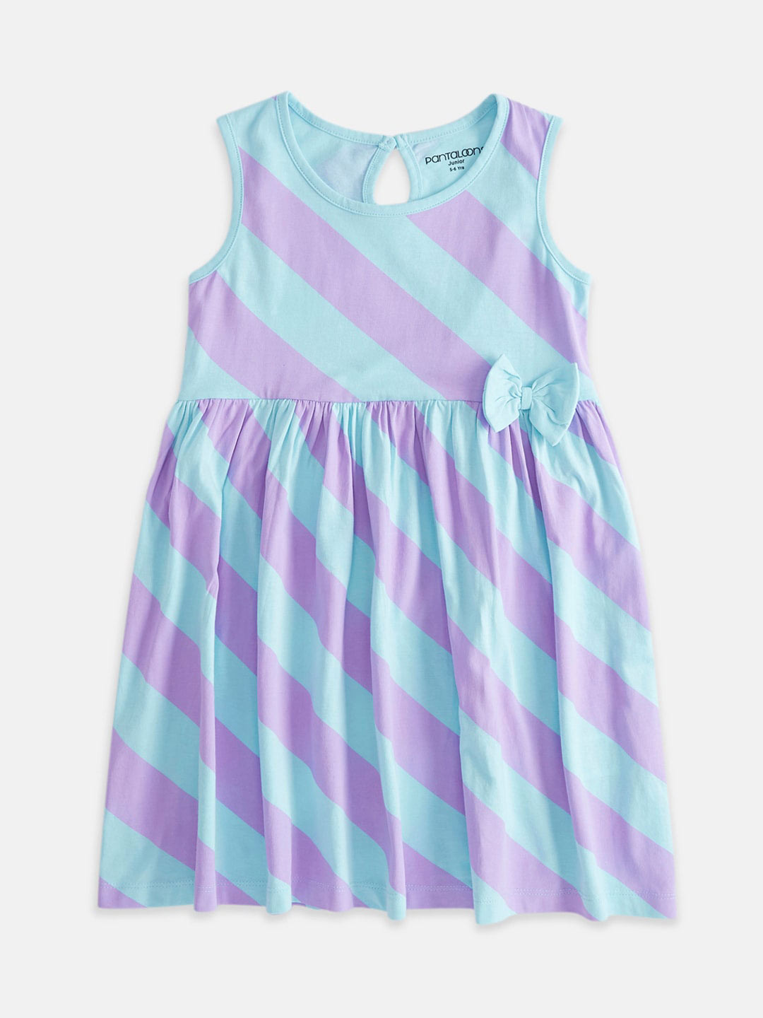 

Pantaloons Junior Striped Bow detail Cotton Fit & Flare Dress, Turquoise blue