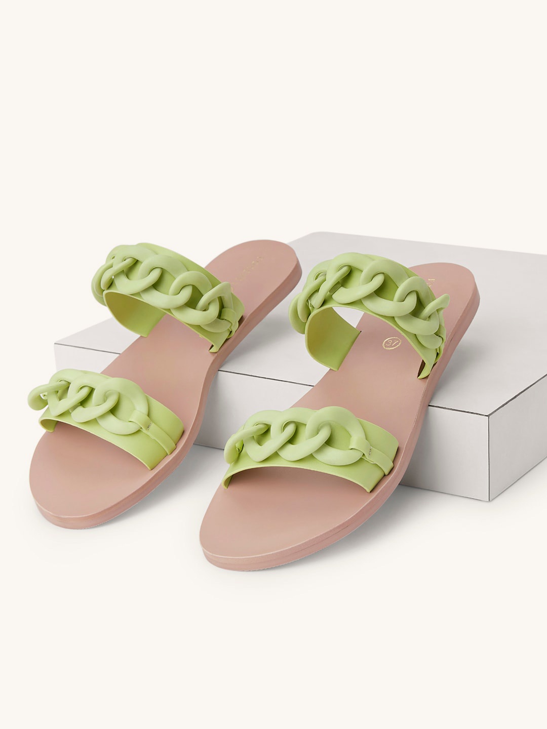 

Forever Glam by Pantaloons Women Embellished Open Toe Flats, Lime green
