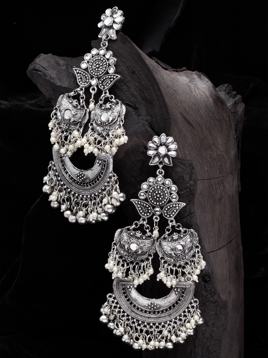

Moedbuille Silver-Plated Crescent Shaped Chandbalis Earrings