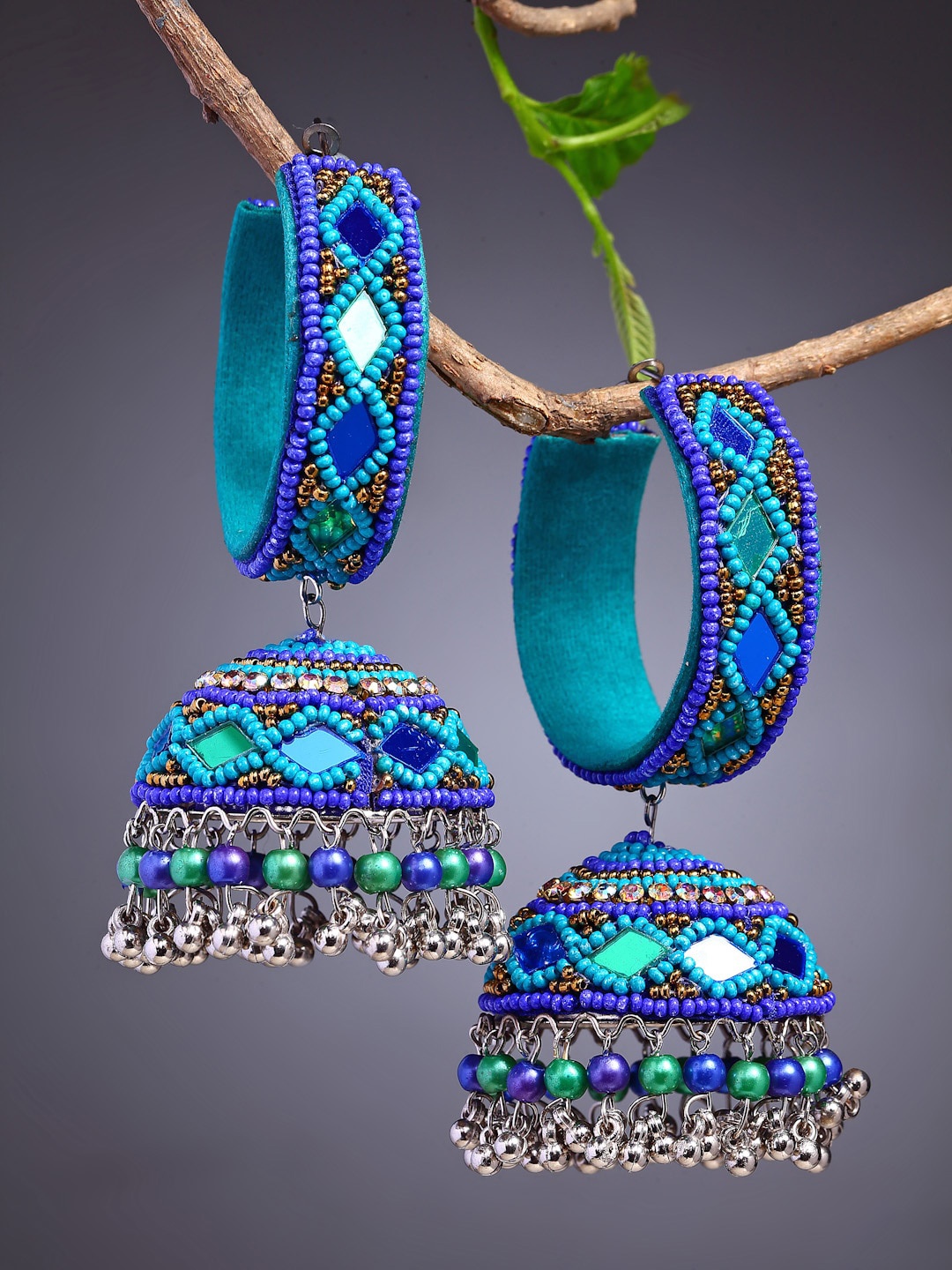 

Moedbuille Silver-Plated Contemporary Jhumkas Earrings, Blue