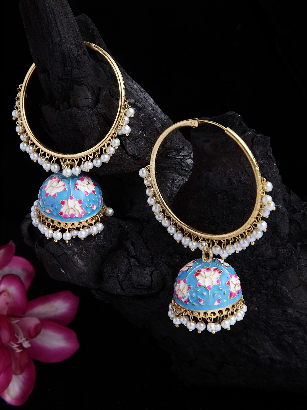 

Moedbuille Gold-Plated Beaded Dome Shaped Hoop Earrings, Turquoise blue