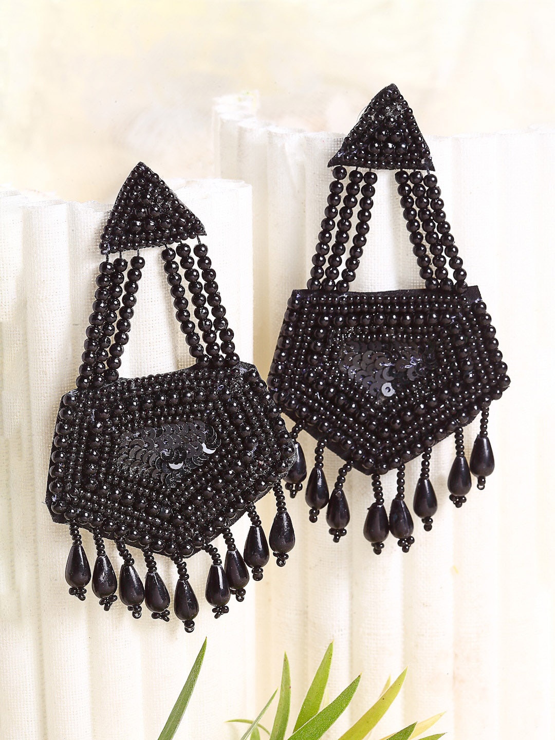 

Moedbuille Beads & Sequins Studded Contemporary Drop Earrings, Black