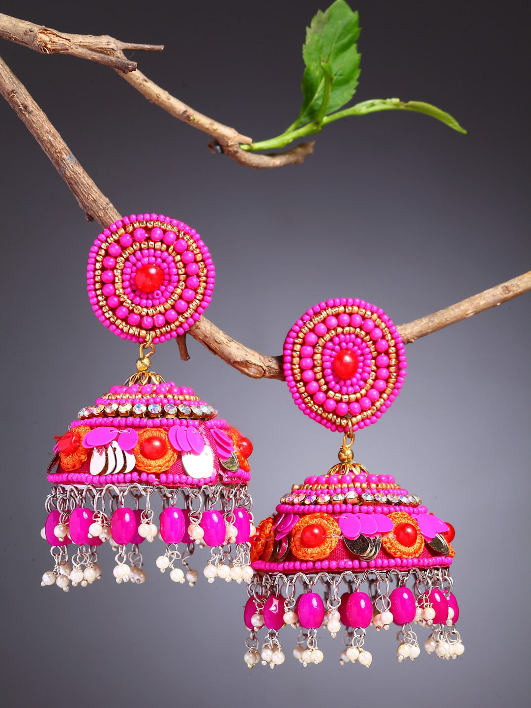

Moedbuille Gold Plated Dome Shaped Jhumkas Earrings, Pink