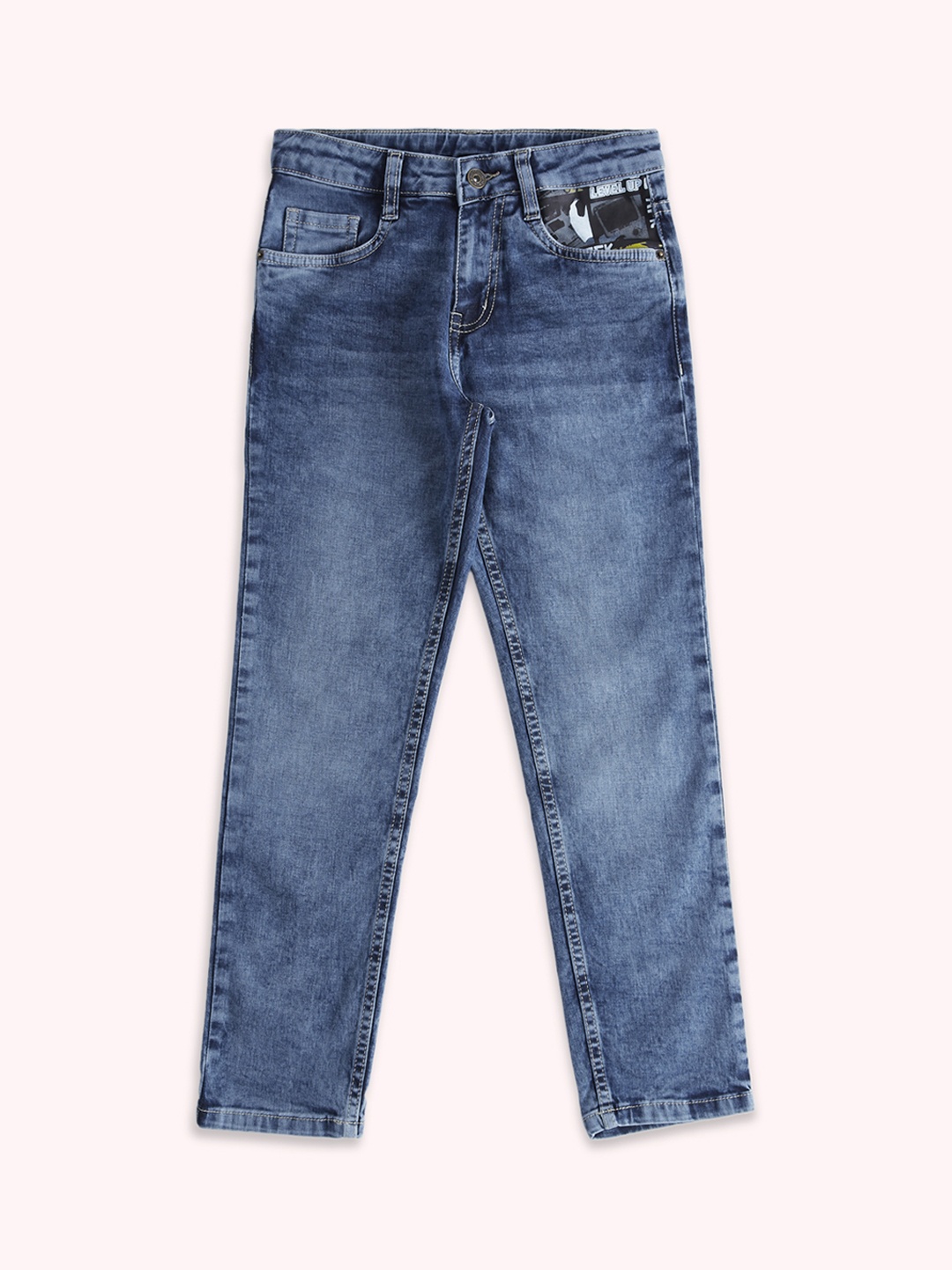 

Pantaloons Junior Boys Tapered Fit Heavy Fade Cotton Jeans, Blue