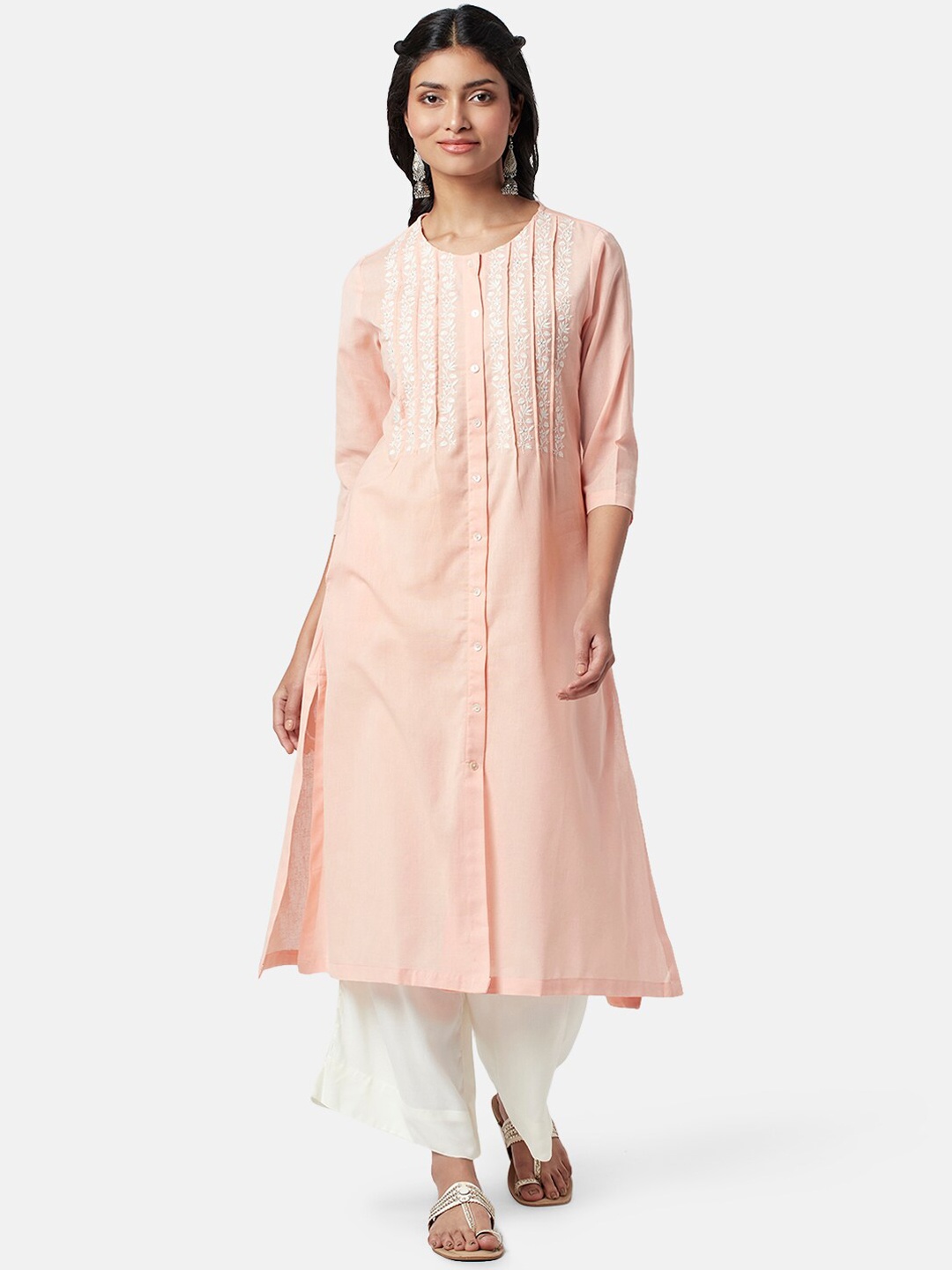 

RANGMANCH BY PANTALOONS Women Ethnic Embroidered Cotton Kurta, Peach