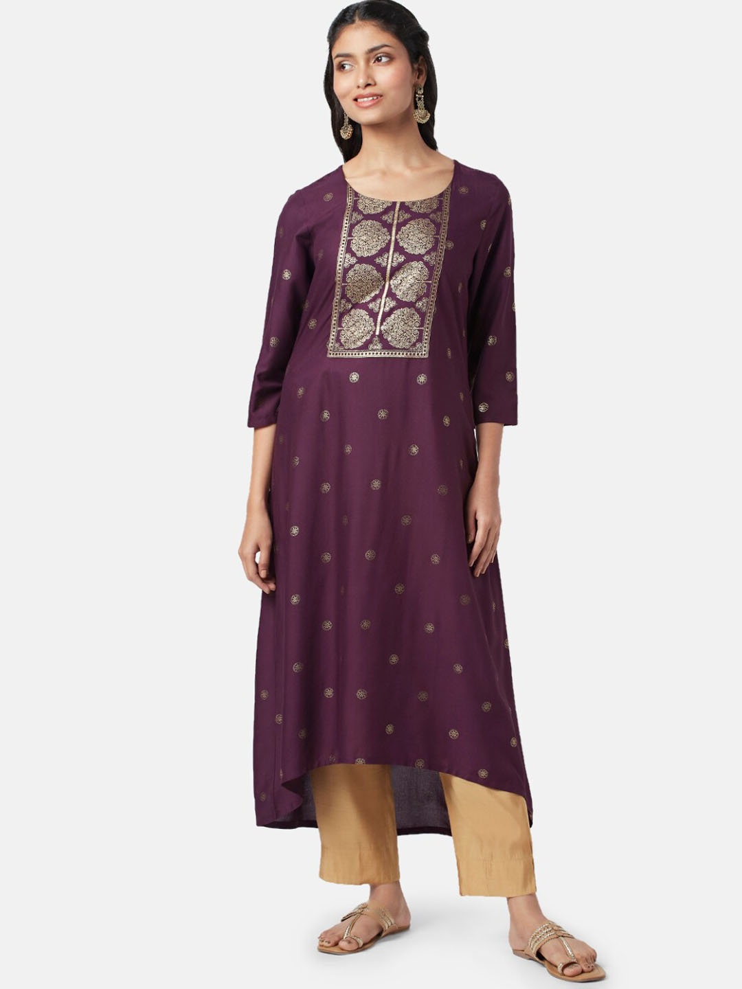 

RANGMANCH BY PANTALOONS Women Ethnic Motifs Printed High-Low Kurta, Purple