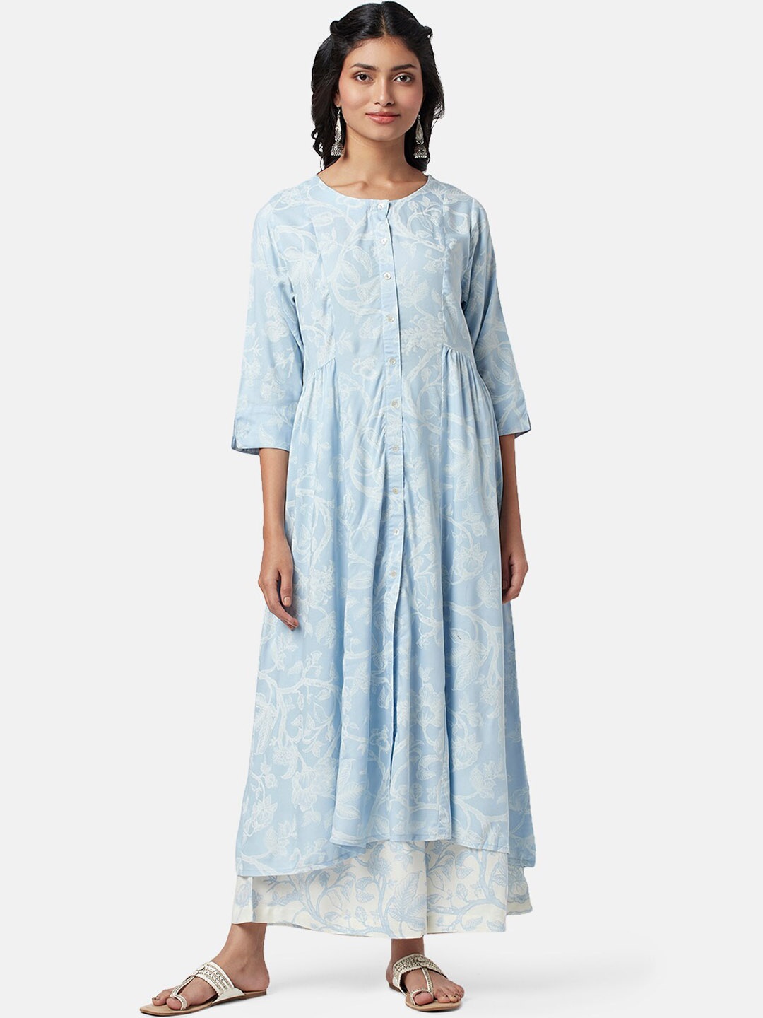 

RANGMANCH BY PANTALOONS Women Ethnic Motifs Printed A-Line Pleated Kurta, Blue