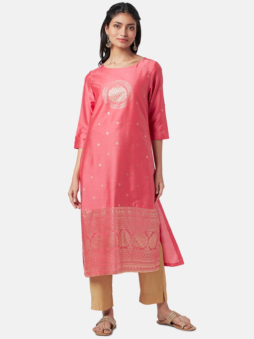 

RANGMANCH BY PANTALOONS Women Ethnic Motifs Printed Straight Kurta, Coral