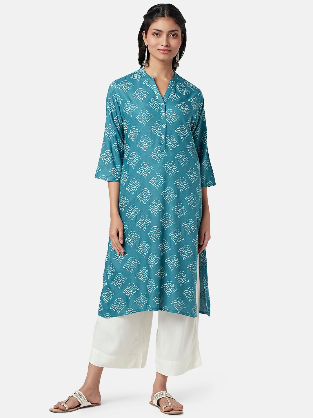 

RANGMANCH BY PANTALOONS Women Ethnic Motifs Printed Straight Kurta, Turquoise blue