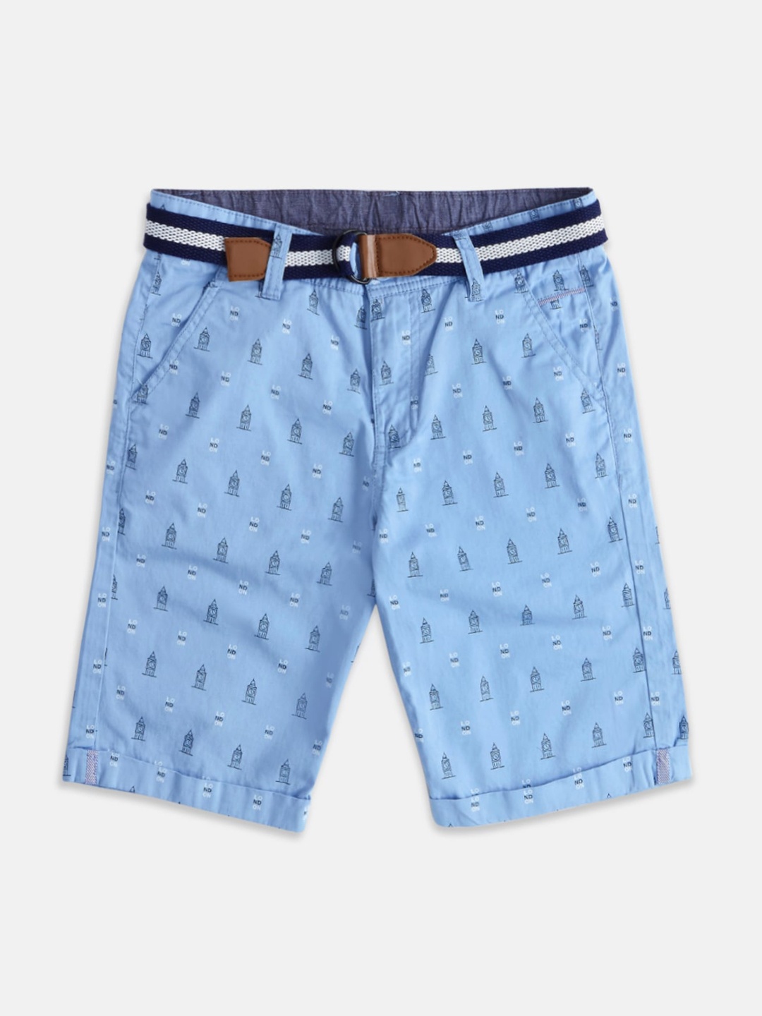 

Pantaloons Junior Boys Conversational Printed Cotton Shorts, Blue