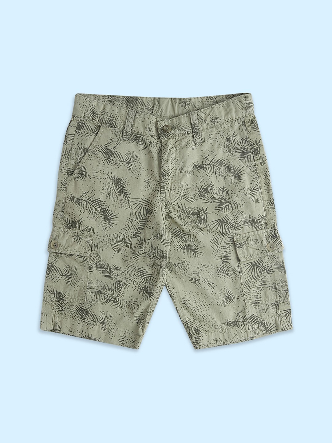 

Pantaloons Junior Boys Floral Printed Cotton Cargo Shorts, Olive