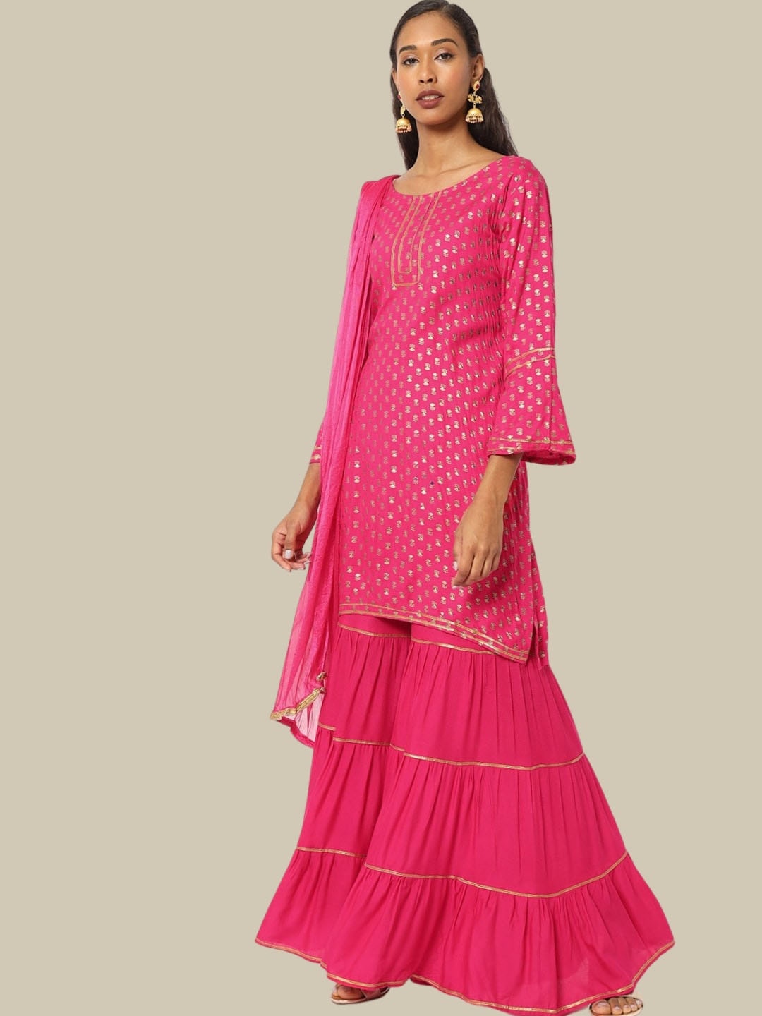 

Chhabra 555 Women Ethnic Motifs Printed Kurta With Sharara & Dupatta, Magenta