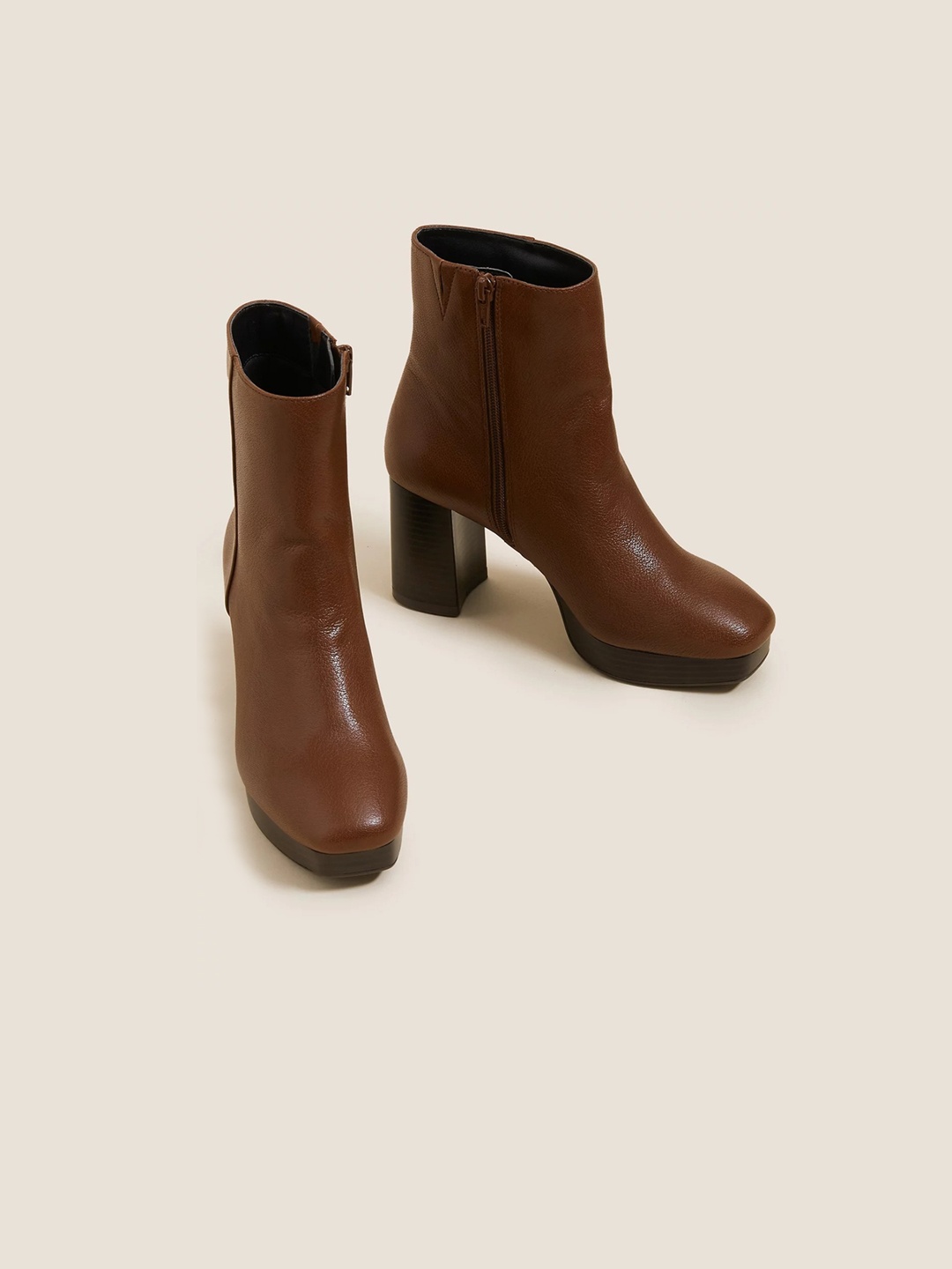 

Marks & Spencer Women Textured Heeled Regular Boots, Brown