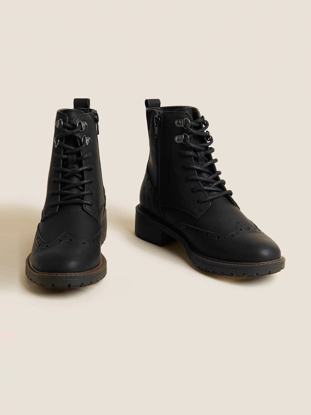 

Marks & Spencer Women Perforated Heeled Biker Boots, Black