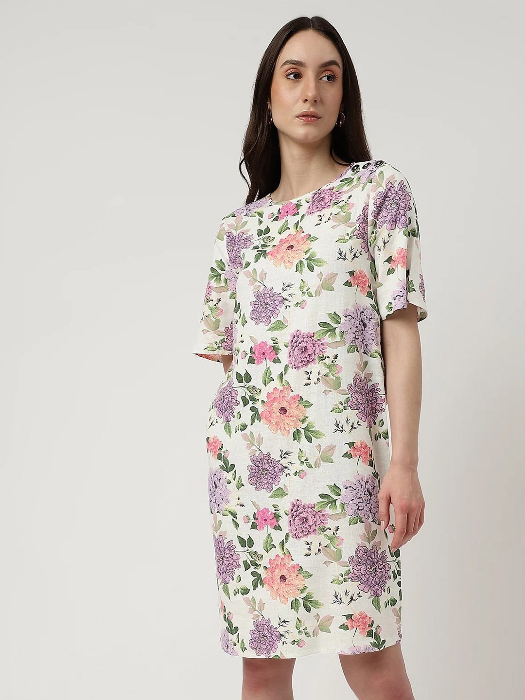 

Marks & Spencer Floral A-Line Dress, Beige