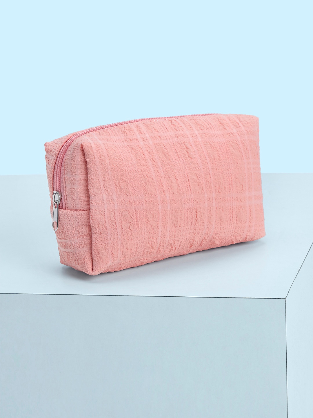 

Forever Glam by Pantaloons Women Checked Fabric Travel Pouch, Coral