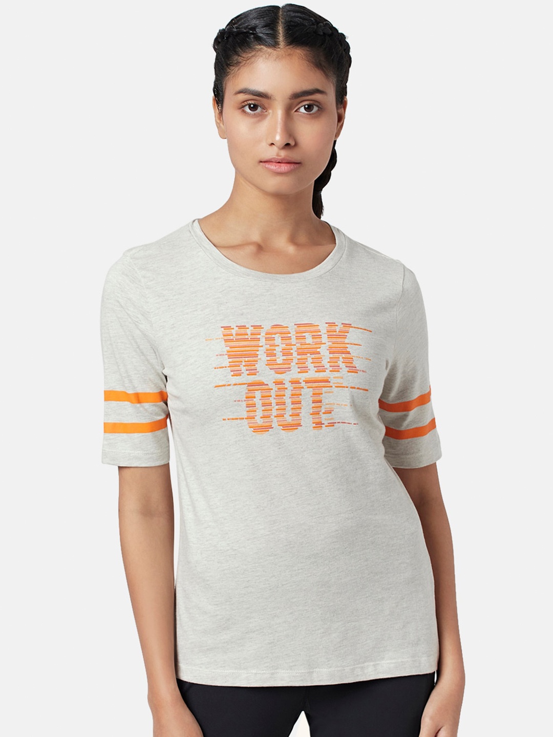 

Ajile by Pantaloons Typography Printed Cotton T-shirt, Grey