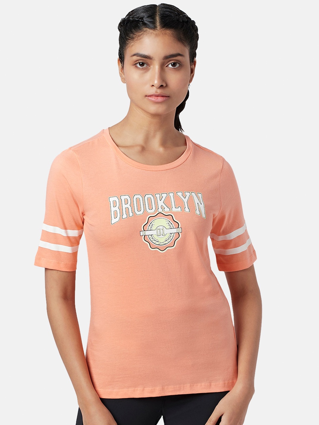 

Ajile by Pantaloons Typography Printed Cotton Outdoor T-shirt, Peach