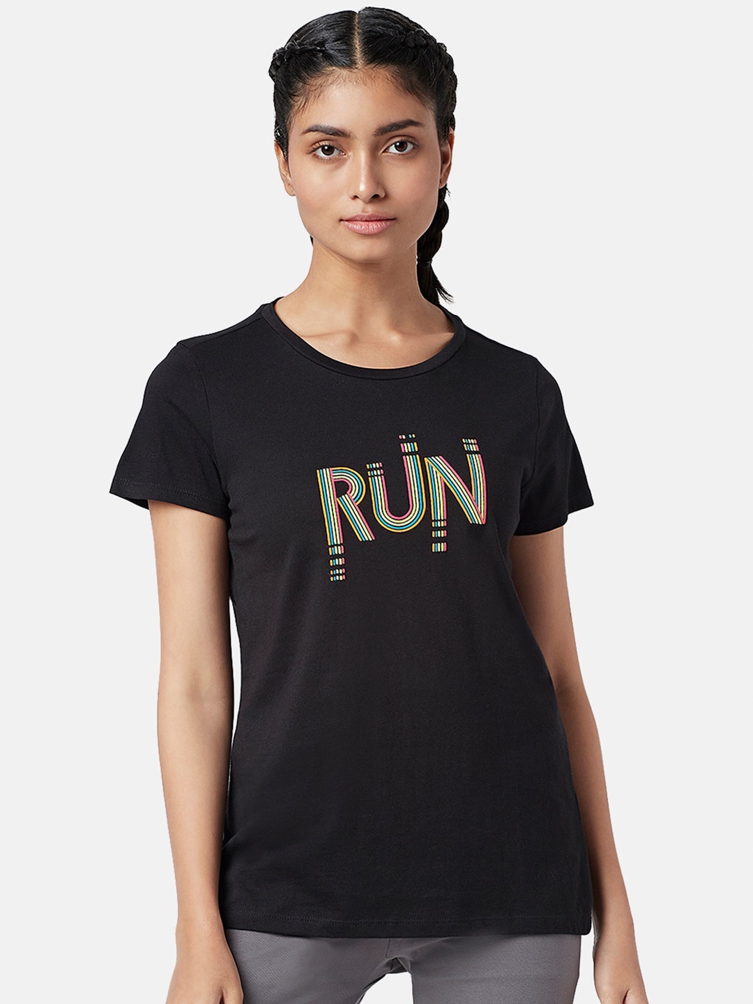

Ajile by Pantaloons Typography Printed Cotton Outdoor T-shirt, Black
