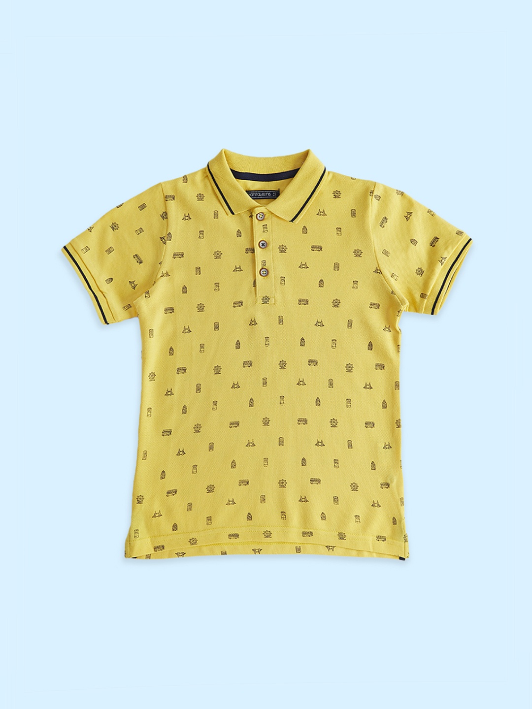 

Pantaloons Junior Boys Conversational Printed Polo Collar Cotton T-shirt, Yellow