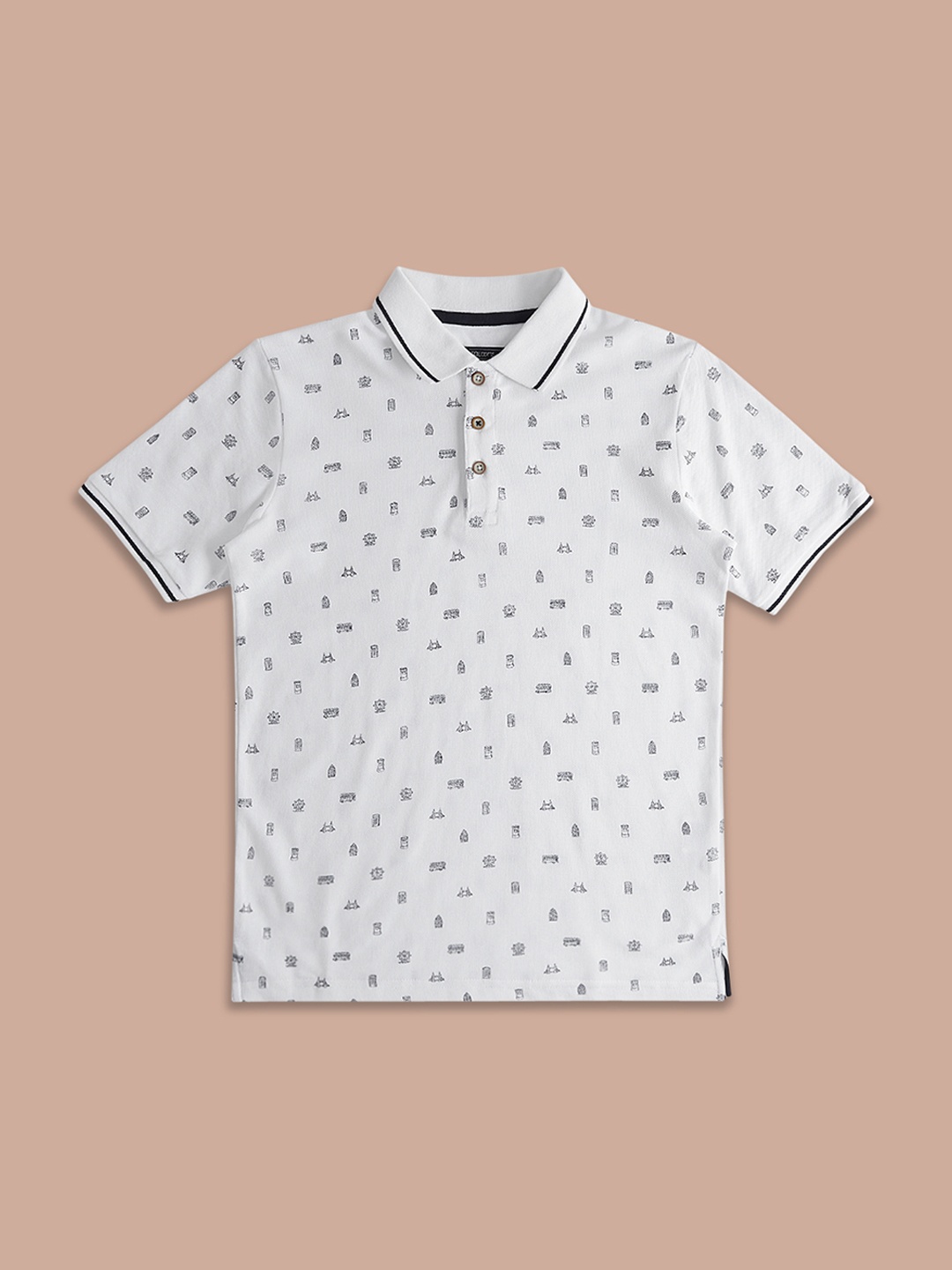 

Pantaloons Junior Boys Conversational Printed Polo Collar Cotton T-shirt, White