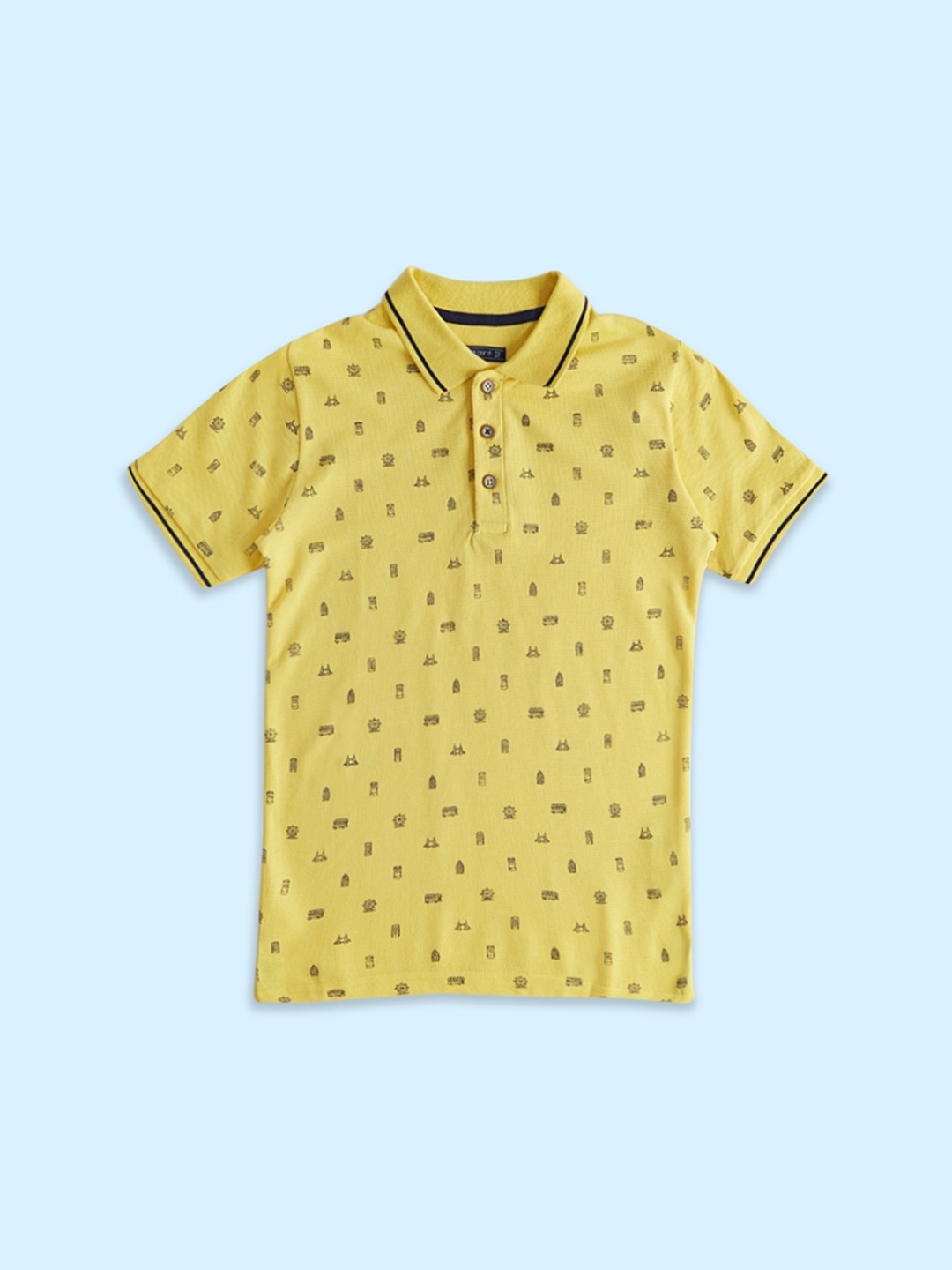 

Pantaloons Junior Boys Conversational Printed Polo Collar T-shirt, Yellow