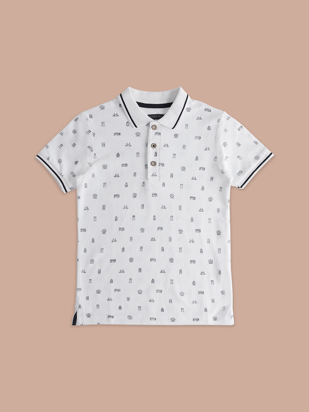 

Pantaloons Junior Boys Conversational Printed Polo Collar Cotton T-shirt, White