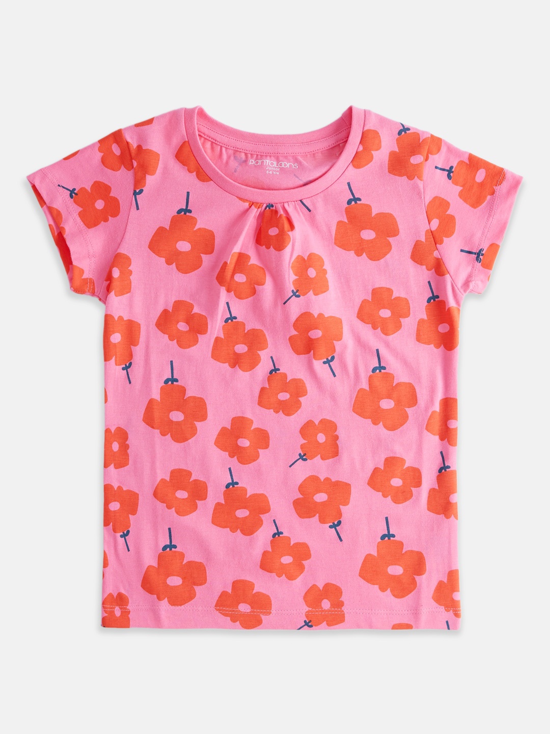

Pantaloons Junior Girls Floral Printed Cotton T-shirt, Pink