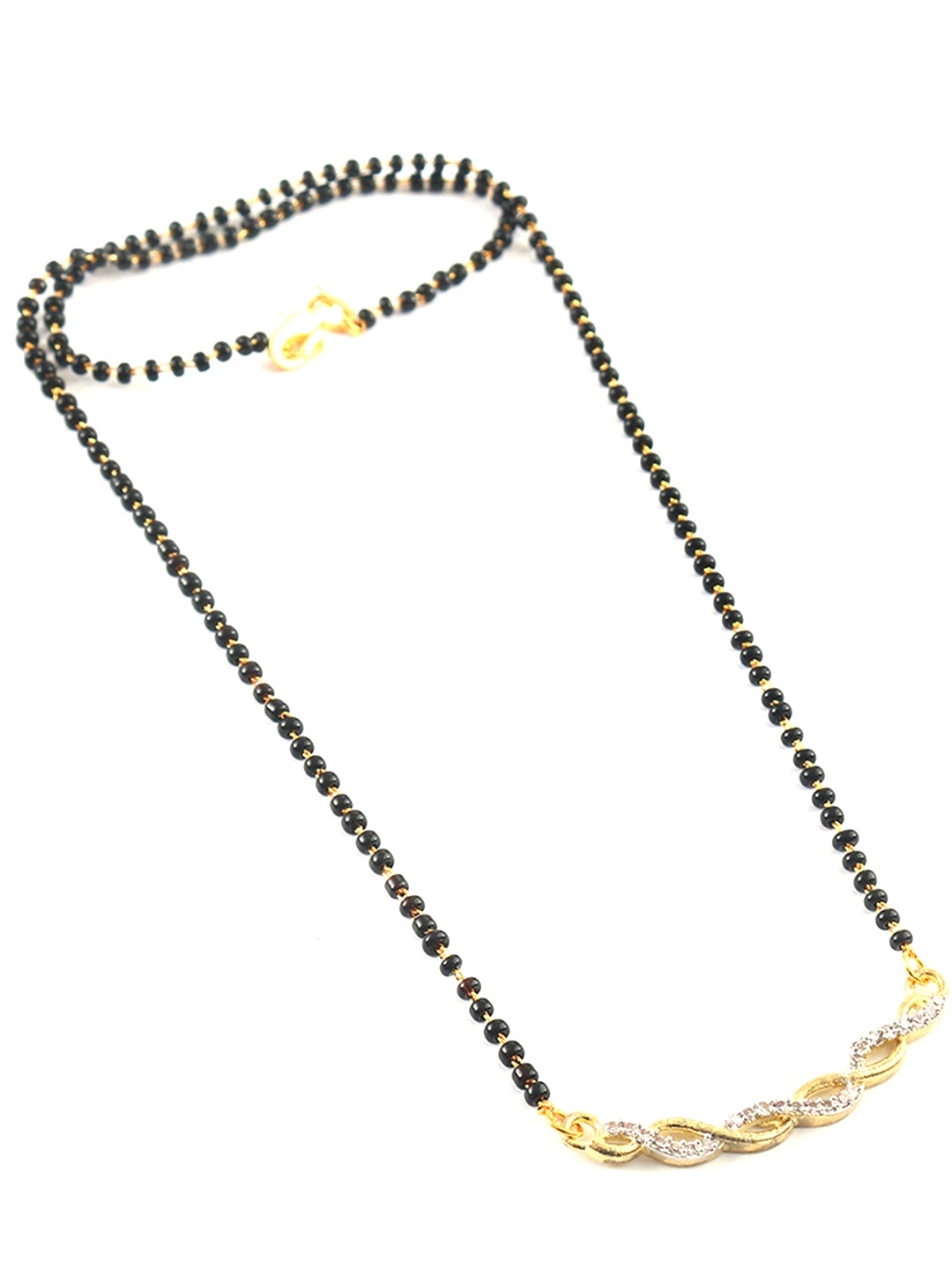 

Jewar Mandi Silver Gold-Plated CZ-Studded & Beaded Mangalsutra